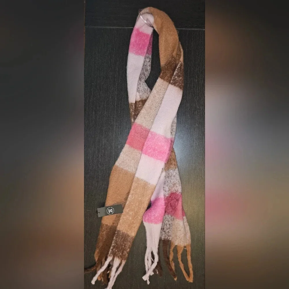Marcus Adler Oversized Fluffy Plaid Scarf